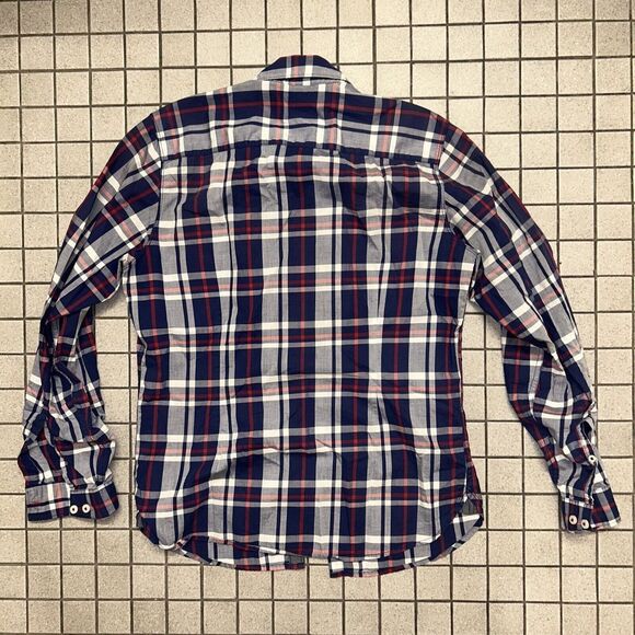 Stile Benetton Shirt Mens Size Small Blue Red White Plaid Button Up Long Sleeve - Picture 2 of 2
